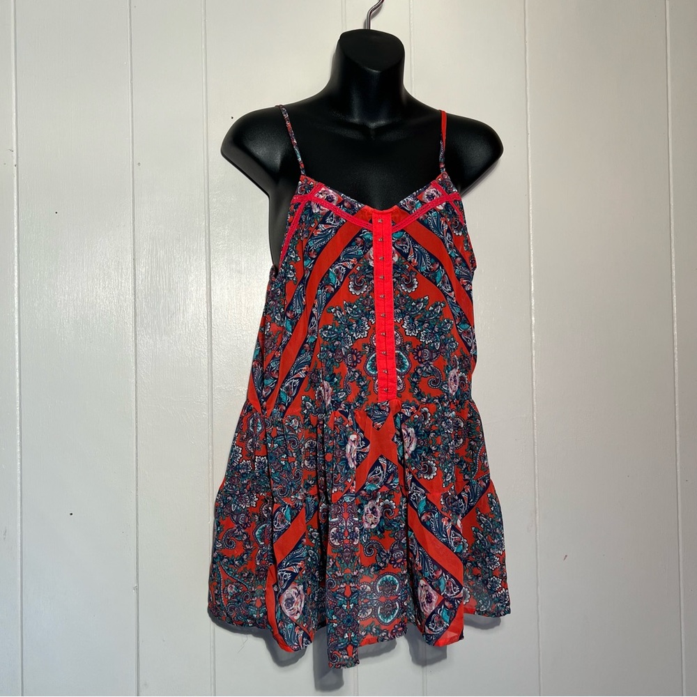 Chiffon Red Peplum Blouse with Adjustable Spaghetti Straps. Size M. Feminine.